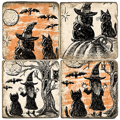 Halloween Coaster Set. Handcrafted Marble Giftware by Studio Vertu.