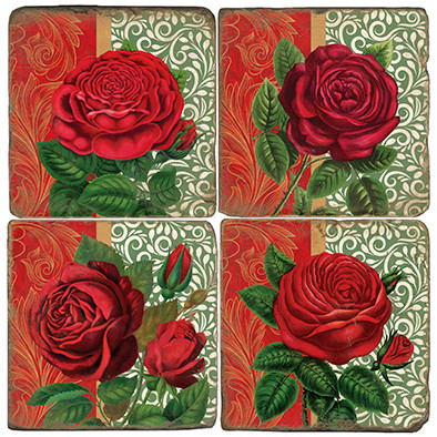 Red rose coaster set. Handcrafted Marble Giftware by Studio Vertu.