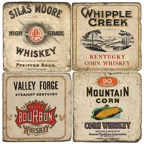 Vintage Bourbon Label Coaster Set. Handcrafted Giftware by Studio Vertu.
