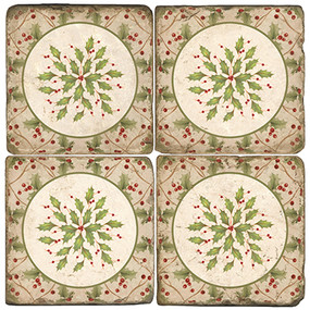 Winter holly coaster set. Handcrafted Marble Giftware by Studio Vertu.