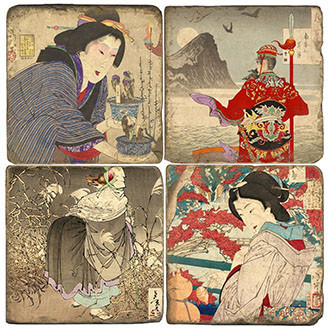 Japanese woodblock  Set. Handcrafted Marble Giftware by Studio Vertu.