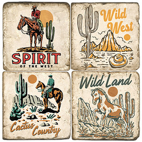 Wild West Themed Coaster Set.  Handmade Marble Giftware by Studio Vertu.