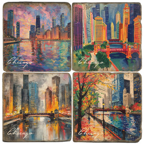 Chicago Coaster Set. Handcrafted Marble Giftware by Studio Vertu.