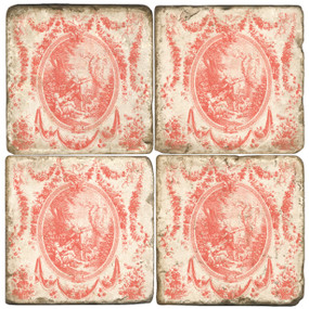 Red Toile Pattern Coaster Set