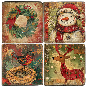 Vintage Christmas Coaster Set. Handcrafted Marble Giftware by Studio Vertu.