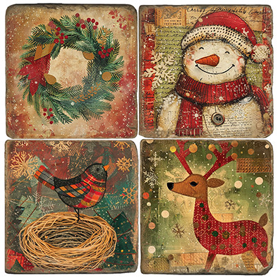 Vintage Christmas Coaster Set. Handcrafted Marble Giftware by Studio Vertu.