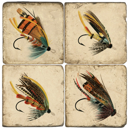 Fly Fishing Coaster Set. Handcrafted marble giftware by Studio Vertu.