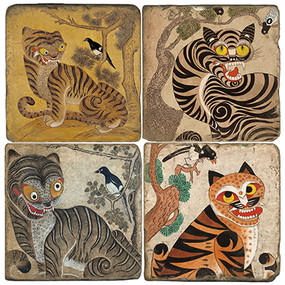 Korean Tiger Coaster Set. Handcrafted Marble Giftware by Studio Vertu.