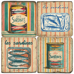 French Sardine tin coaster set. Handcrafted Marble Giftware by Studio Vertu.