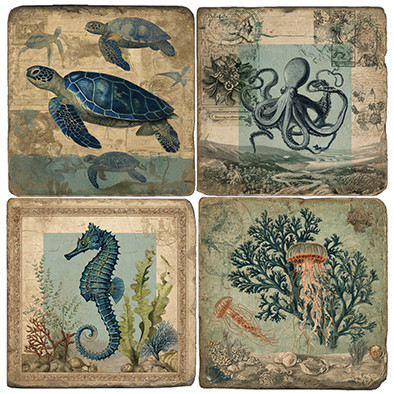 Ocean themed coaster set. Handcrafted by Studio Vertu.