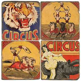 Vintage circus posters coaster set. Handcrafted Marble Giftware by Studio Vertu.