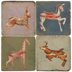 Vintage carousel animals coaster set. Handcrafted Marble Giftware by Studio Vertu.
