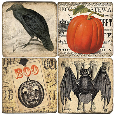 Halloween Coaster Set. Handcrafted Marble Giftware by Studio Vertu.