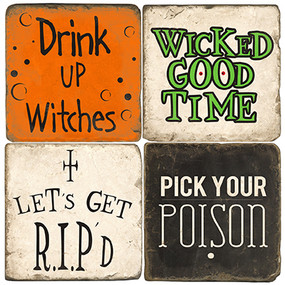 Halloween Party Coaster Set.  Tumbled Italian Marble Giftware by Studio Vertu.