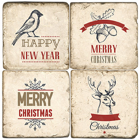 Winter Holiday Coaster Set.  Handcrafted Marble Giftware by Studio Vertu.