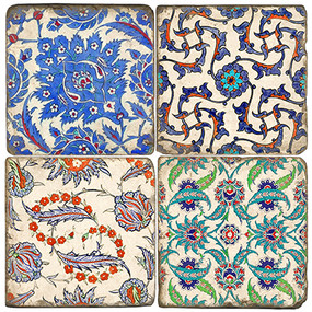 Turkish tile designs coaster set. Handcrafted Marble Giftware by Studio Vertu.