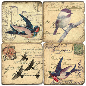 Vintage Birds Coaster Set. Handcrafted Marble Giftware by Studio Vertu.