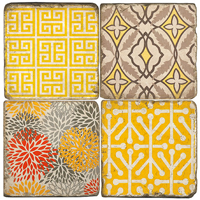 Colorful yellow coaster set. Handcrafted marble giftware by Studio Vertu.