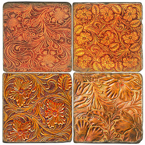 Tooled Leather Coaster Set. Handmade Marble Giftware by Studio Vertu.