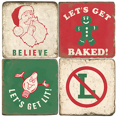Funny Christmas Coaster Set. Handcrafted marble giftware by Studio Vertu.