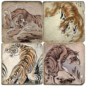 Asian Tiger Coaster Set. Handcrafted Marble Giftware by Studio Vertu.