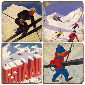 Vintage Swiss Ski Coaster Set
