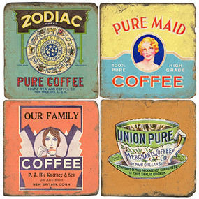 Vintage Coffee Label Coaster Set