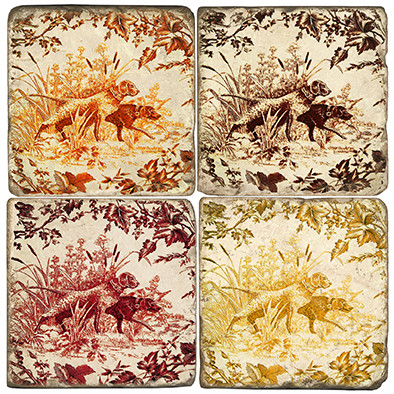 Toile Dogs Pattern Coaster Set