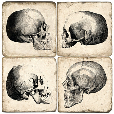 Black and White Skull Coaster Set. Handcrafted Marble Giftware by Studio Vertu.