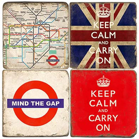 British themed coaster set. Handmade Marble Drink Coasters.