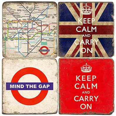 British themed coaster set. Handmade Marble Drink Coasters.