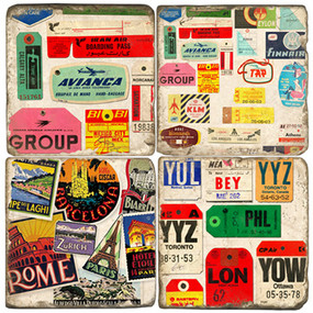 Luggage tag coaster set.