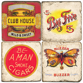 Vintage Cigar Label Coaster Set. Hand Made Marble Giftware by Studio Vertu.