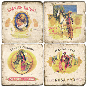Vintage Cigar Label Coaster Set. Hand Made Marble Giftware by Studio Vertu.