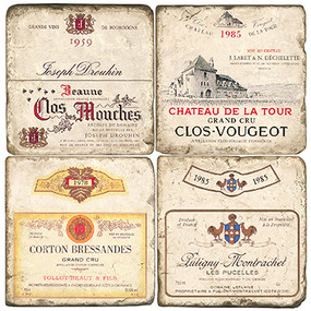 Vintage French Wine Label Coaster Set. Handcrafted Marble Giftware by Studio Vertu.