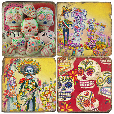 Day of the Dead Coaster Set. Handmade Marble Giftware by Studio Vertu.