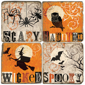 Wicked Halloween Themed Coaster Set. Handmade Marble Giftware by Studio Vertu.