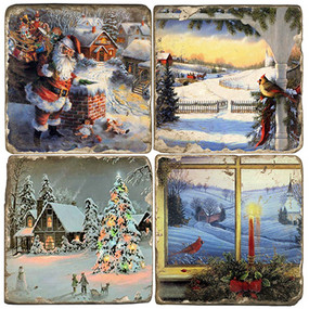 Vintage Christmas Themed Coaster Set