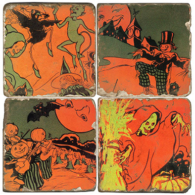 Halloween Ghoul Coaster Set. Handmade Marble Giftware by Studio Vertu.