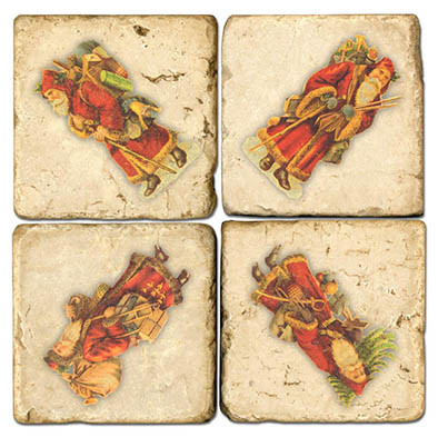 Vintage Santa Coaster Set. Handmade Mable Giftware by Studio Vertu.