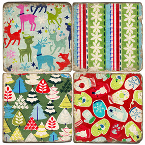 Festive Holiday Coaster set. Handmade Marble Giftware by Studio Vertu.