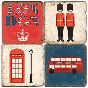 British Icons Coaster Set. Handmade Marble Giftware by Studio Vertu.