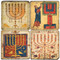 Vintage Menorah Illustrations Coaster Set