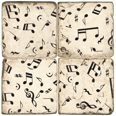 Black and White Music Note Coaster Set. Handmade Marble Giftware by Studio Vertu.