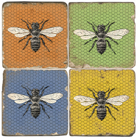 Colorful Bee Coaster Set. Handcrafted Marble Giftware by Studio Vertu.