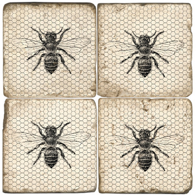 Black and White Bees Coaster Set