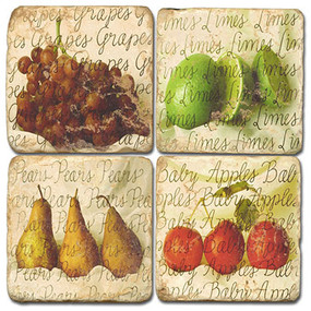 Illustrated Mixed Fruit Coaster Set. Handmade Marble Giftware by Studio Vertu.