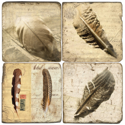 Bird Feather Coaster Set
