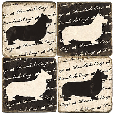 Black and White Corgi Coaster Set