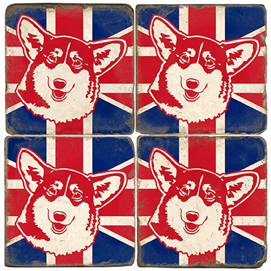 British Corgi Coaster Set.  Handmade Marble Giftware by Studio Vertu.